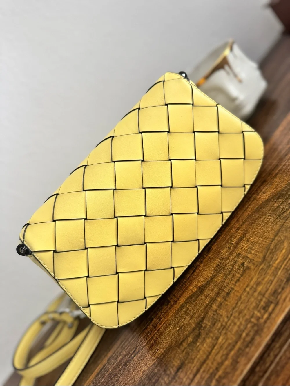 Tory Burch Yellow Woven Leather Chain Crossbody Bag